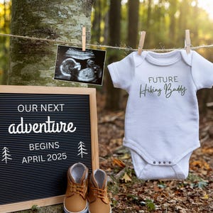 Hiking Pregnancy Announcement Template for Social Media, Editable Outdoor Baby Reveal Template, Rustic Forest Nature Gender Reveal Download