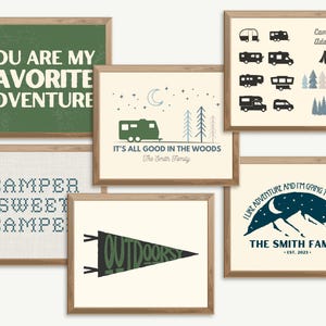 Custom Camping Art, RV Wall Decor, Outdoor Kids Nursery, Camper Decor Printable, Personalized Gift for Retirement, Mountain Adventure Bundle