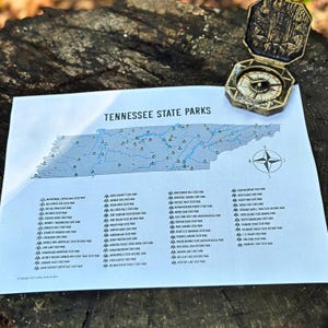 Mappa dei parchi statali del Tennessee stampabile come regalo, elenco di controllo dei parchi statali per escursionisti, campeggiatori e sfida escursionistica, download digitale della mappa dell&#39;avventura