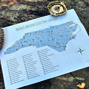 North Carolina State Parks Map, North Carolina State Parks Checklist, Hiking Gift, Adventure Map, Camper Gift