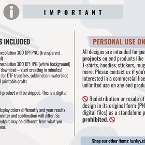 May include: A digital download graphic design product listing with a white background and blue text. The listing includes information about the product, such as the resolution, file type, and uses. The listing also includes information about the terms of use, such as personal use only and no redistribution.