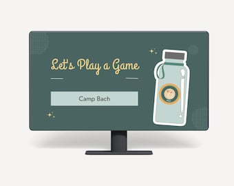 Plantilla personalizada de juego de trivia para despedidas de soltera en campamento, actividad DIY editable para una fiesta de campamento limpia, despedida de soltera en la montaña, fin de semana en cabaña, Lake Bach