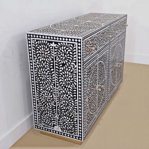Moroccan floral cabinet storage - Black and white inlay wood sideboard