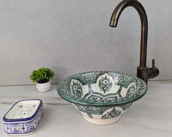 Decorative Moroccan Bathroom Sink: Hand-Painted Ceramic Countertop Basin