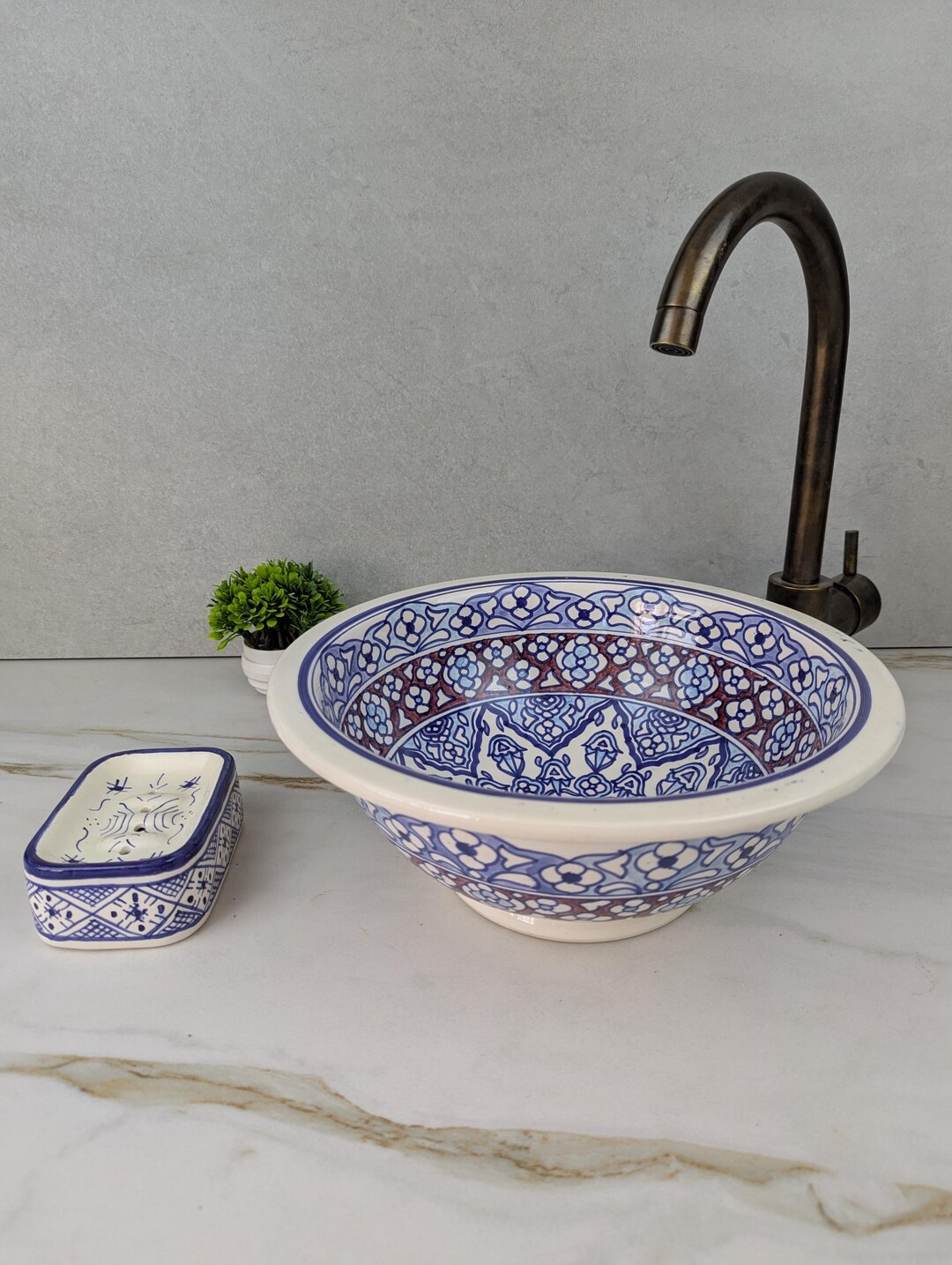 Lavabo marocain en céramique, fait main et peint à la main/ vasque fait main/ vasque en céramique/vasque marocaine Lavabo marocain en céramique, fait main et peint à la main/ vasque fait main/ vasque en céramique/vasque marocaine