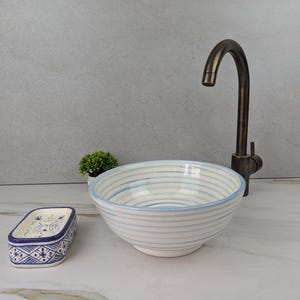 Hand-Painted Moroccan Fes Ceramic Sink - Unique Bathroom Vessel Basin  - Handcrafted Earthenware Bowl - Custom Handmade Bathroom Fixture