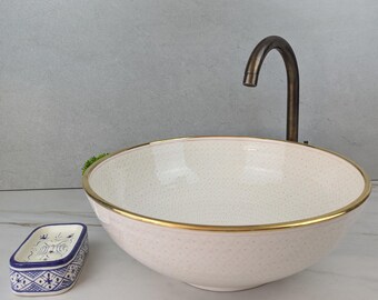Handbemaltes marokkanisches Keramikwaschbecken: 14K Gold Artisan Vessel Basin
