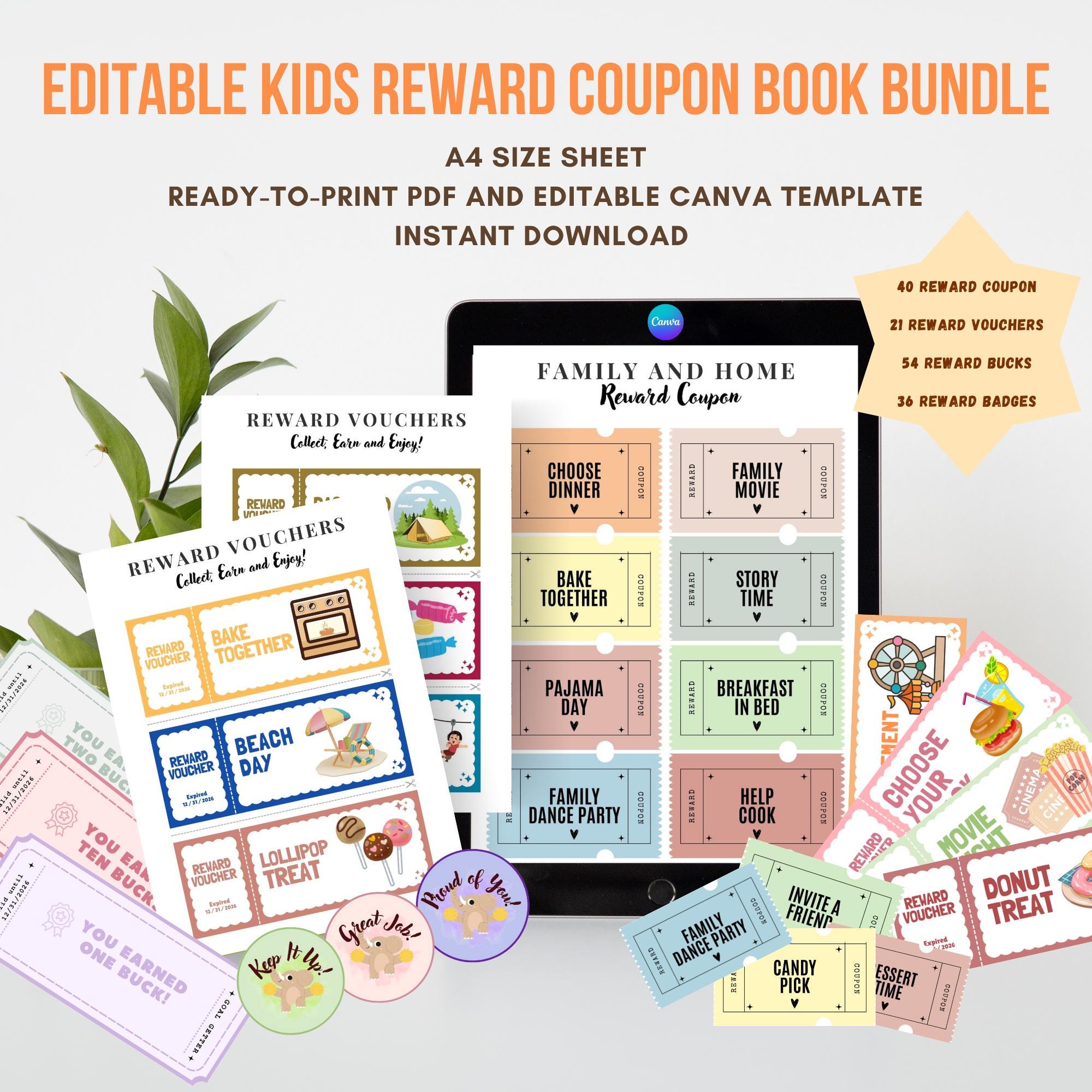 Editable Coupon Book Bundle for Kids, Reward Bucks, Reward Coupon ...