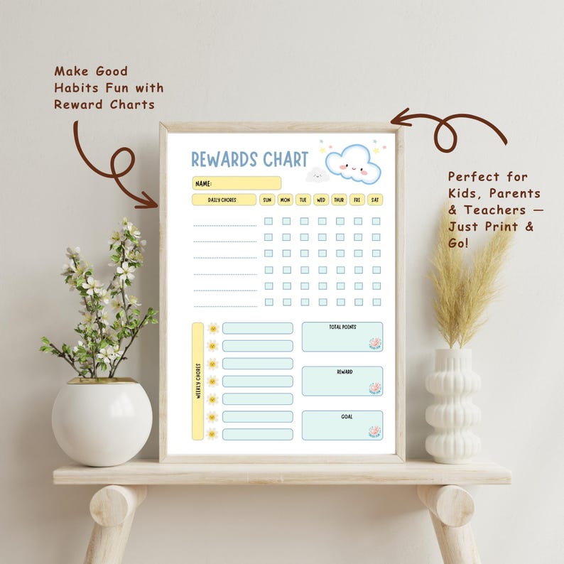 Daily Reward Task Kids Chore Chart With Rewards and Bucks, Weekly Task, Daily Routine and ...