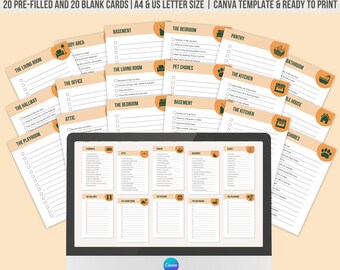 Editable ADHD Cleaning Cards Checklist by Room, Printable House Cleaning Checklist, Kids Routine Canva Template, Instant Download, Digital