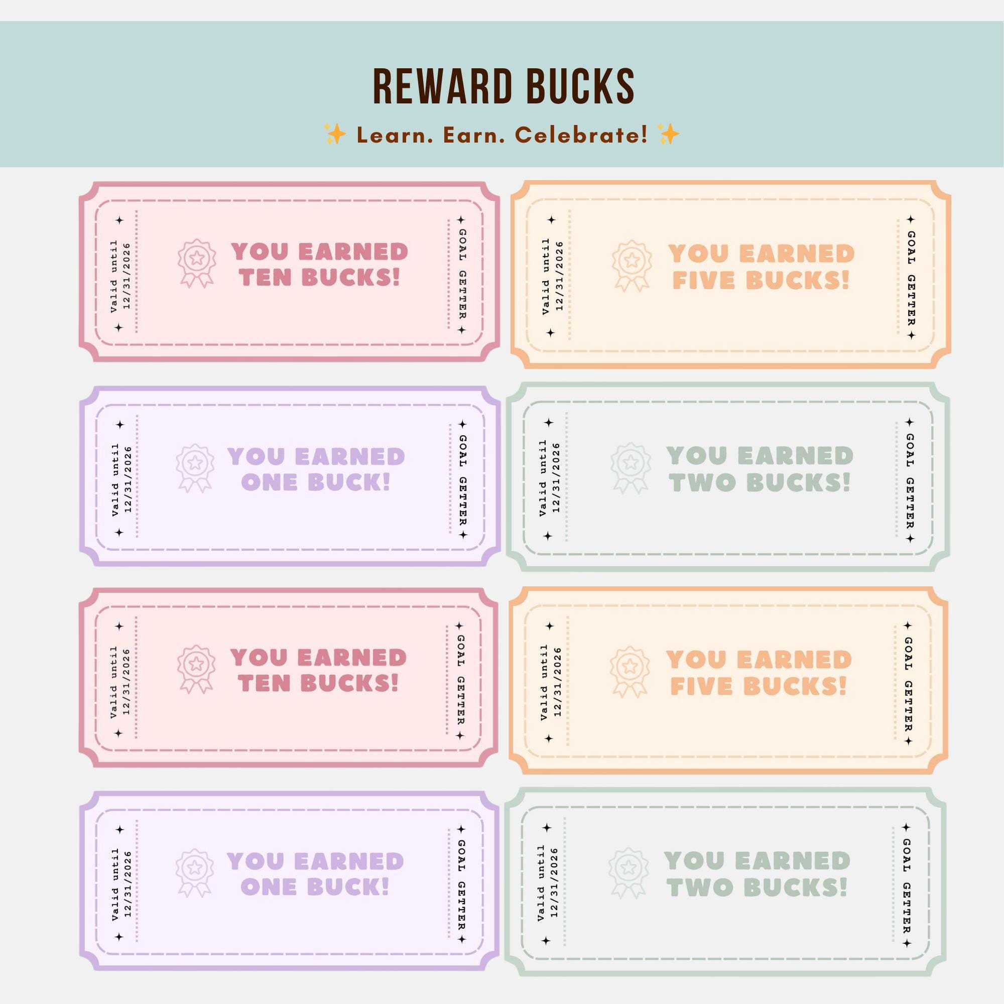 Daily Reward Task Kids Chore Chart With Rewards and Bucks, Weekly Task, Daily Routine and ...