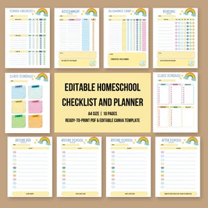 Editable Homeschool Planner, Printable Daily Routine for Homeschool Mom, Checklist for Kids, School Planner, Kids Schedule, Canva Template