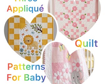 3 Nursey Cute Baby Quilt PDF Pattern Bundle. Appliqué  Quilts with Templates and Tutorials