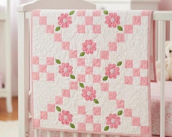 Blooming Beauty Baby Quilt PDF Pattern|Applique Flower Quilt pattern at 45" with video guide