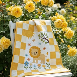 Patrón PDF de colcha con apliques de león: colcha infantil y tapiz para pared, descarga digital para principiantes