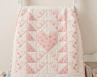 Heart Hug Baby Quilt Pattern PDF | Beginner Floral Heart Quilt | Half Square Triangle Baby Quilt | Baby Shower Gift
