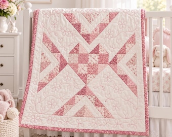 Hearts in Harmony Baby Quilt | Half Square Triangle and Squares | Baby Shower Gift| 48 inch