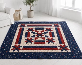 Patriotic Star Quilt Pattern PDF, 72 Inch Fourth of July Quilt Pattern, Star Medallion Quilt, Intermediate HST Digital Download