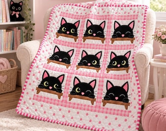 Peek-a-boo Baby Applique Quilt Pattern PDF|48” square| Template Patterns