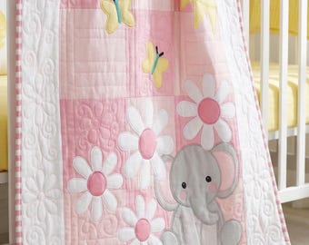 Sweet Elephant Baby Appliqué Quilt PDF Pattern|Video Tutorials| Beginner digital download