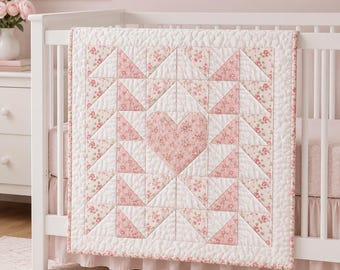 Heart Hug Baby Quilt Pattern PDF | Beginner Floral Heart Quilt | Half Square Triangle Baby Quilt | Baby Shower Gift