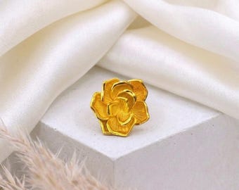 Chunky Rose Flower Solid Gold Statement Ring - Handcrafted Gold Jewelry