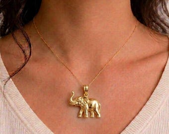 Massief gouden olifant minimalistische hanger - handgemaakte dierensieraden
