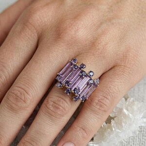 Amethyst & Tanzanite Multi Stone Solid Gold Cocktail Ring