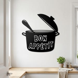 Bon Appetit Metal Wall Art, Kitchen Decor Sign, Cooking Pot Wall Hanging, Culinary Gift, Wall Art