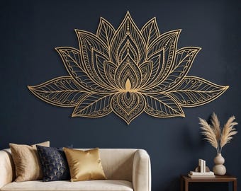 Large Gold Lotus Mandala Metal Wall Art, Spiritual Flower of Life Decor, Zen Yoga Studio Sign, Housewarming Gift, Boho Wall Hanging