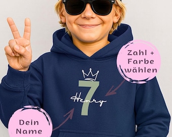 Kinder Hoodie mit Zahl & Namen, Sweater für Mädchen und Jungen, Personalisiertes Geburtstags Outfit Sweatshirt 4,5,6,7,8,9,10,11,12,13 Jahre