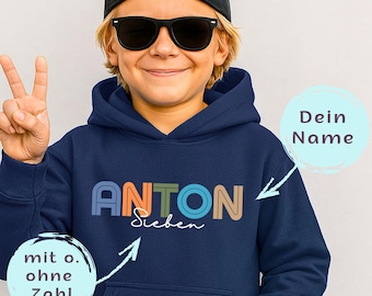 Kinder Hoodie mit Namen & Zahl, Sweater für Mädchen und Jungen, Personalisiertes Geburtstags Sweatshirt Alter 5,6,7,8,9,10,11,12,13 Jahre