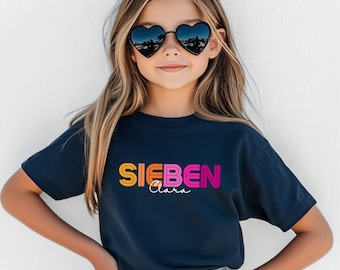 Kinder Geburtstags Shirt mit Namen und Zahl, T-Shirt für Mädchen & Jungen, Personalisiertes Geburtstagsshirt 5,6,7,8,9,10,11,12 Jahre