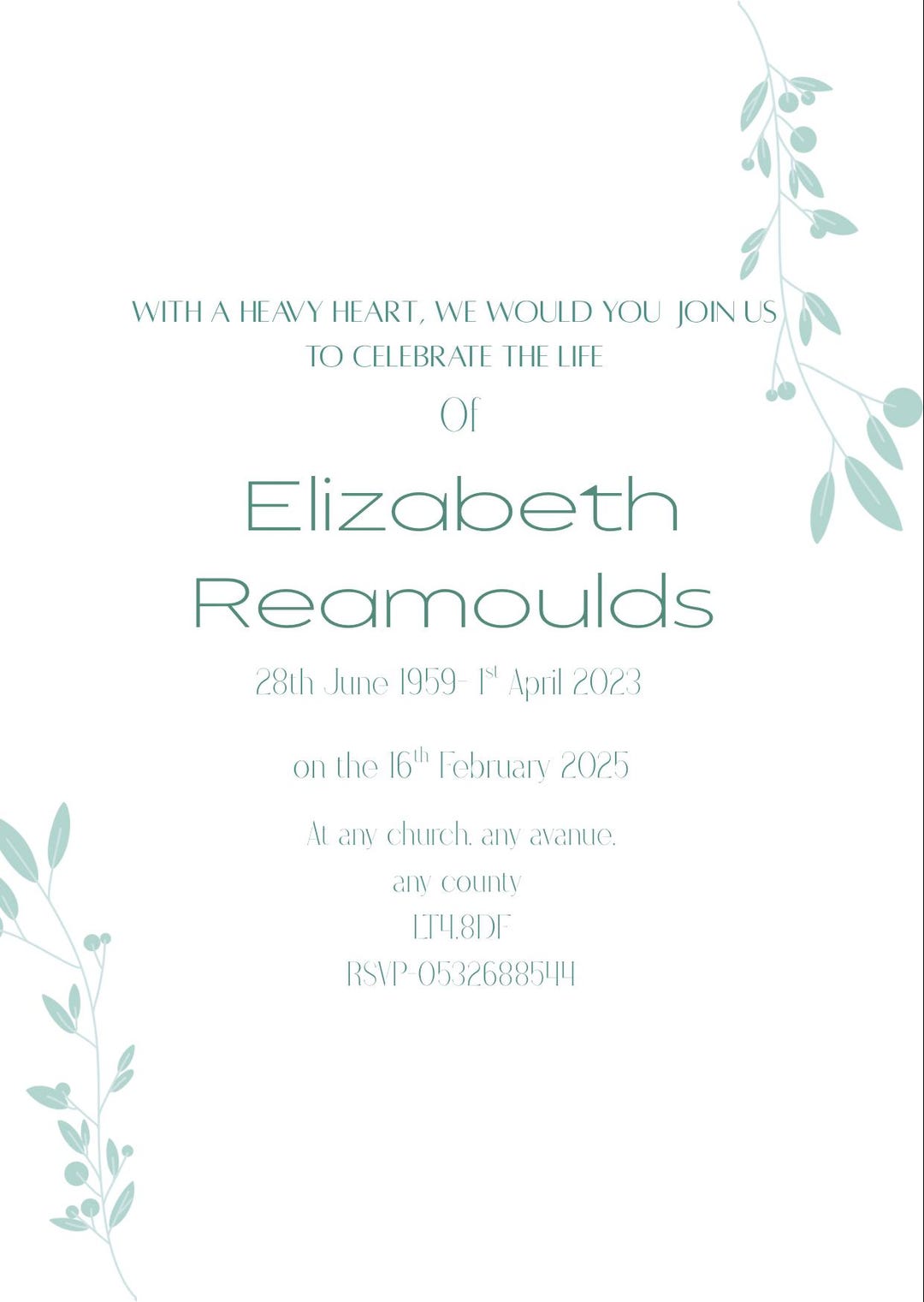 Minimalist Leaf Funeral Program Template: Editable Memorial Service ...