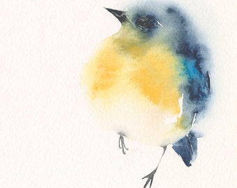 Blue and Yellow Bird Watercolor Art Print - Bird Wall Decor