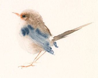 Blue Bird Watercolor Art Print - Delicate Watercolor Wall Art
