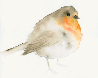 Red Robin Watercolor Art Print - Garden Bird Wall Art