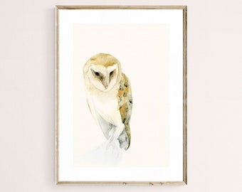 Barn Owl Bird Watercolor Art Print