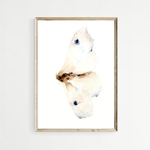 White Moth Watercolor Digital Print Butterfly Wall Decor, Nature Gift image 3