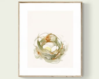 Birds Nest Watercolor Art Print - Neutral Wall Art