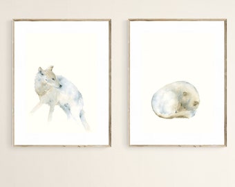 Set of 2 Wall Art - Wolf Watercolor Prints