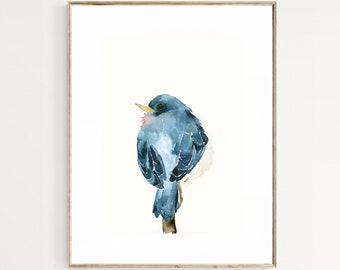 Blue Bird Watercolor Art Print - Bird Wall Art