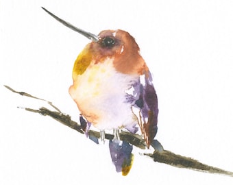 Purple Hummingbird Original Watercolor Art