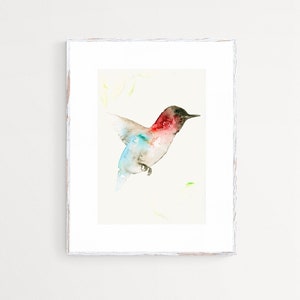 Hummingbird Watercolor Art Print, Blue and Pink Hummingbird image 1