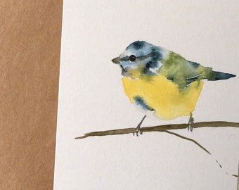 Carte postale d’oiseau Mésange bleue, Oiseau de jardin, Ensemble de cartes postales, Carte postale aquarelle, Cartes durables