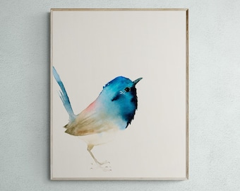 Large Watercolor Art Print Blue Bird