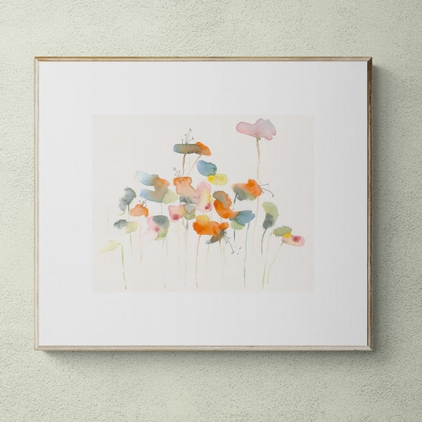 Blumen Aquarell Kunstdruck, Wildblumen Wand Deko, Semi Abstrakte Malerei