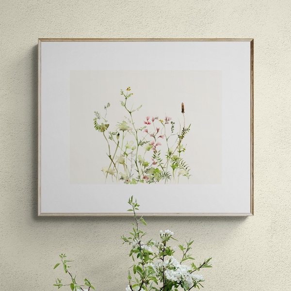 Wilde Wiese Aquarell Kunstdruck - Wildblumen Wand Deko