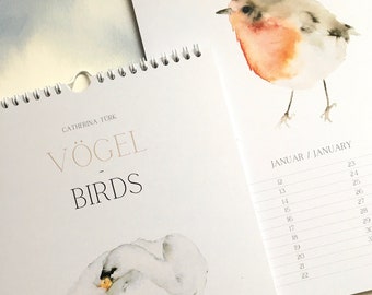 Calendario de cumpleaños pájaros, calendario perpetuo de acuarela, calendario de pared A4, calendario de cumpleaños perpetuo