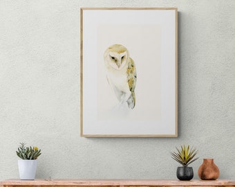 Barn Owl Watercolor Print - Bird Wall Art, Gift for Owl Lover